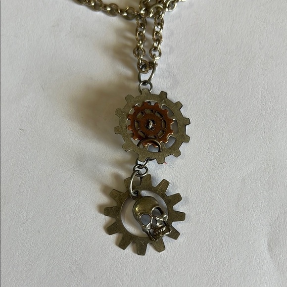 Steampunk Silver and Brown Gear Necklace and Earring Set - Picture 2 of 4